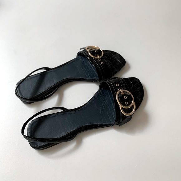 Zara Black Leather Flat Sandals